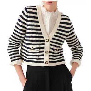 Ba&sh Gamden striped Cropped V-neck gold-tone military-style buttons cardigan 0